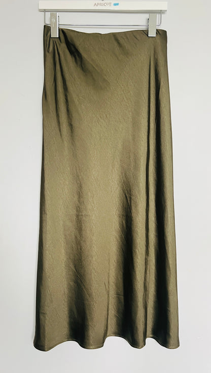 Satin Maxi Skirt - Khaki & Slate