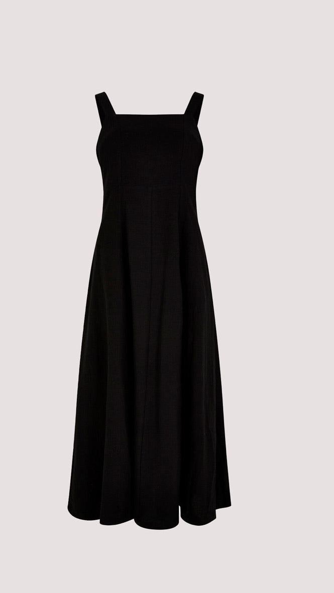 Panel Linen Midi Dress -  Black