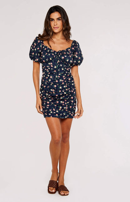 Floral Milkmaid Mini Dress - Navy