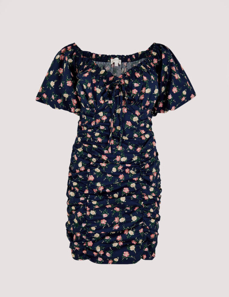 Floral Milkmaid Mini Dress - Navy