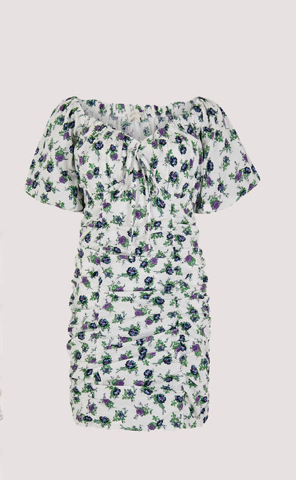 Floral Milkmaid Mini Dress - White