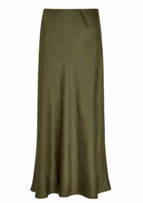 Satin Maxi Skirt - Khaki & Slate