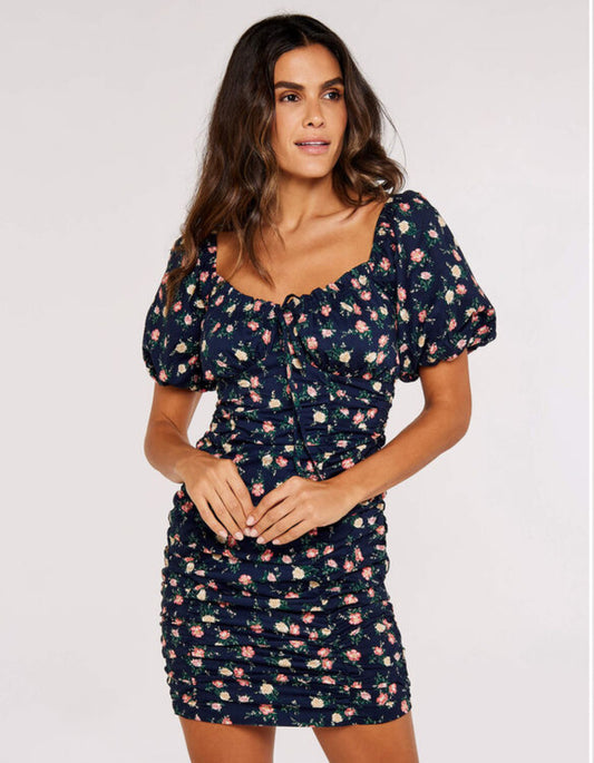 Floral Milkmaid Mini Dress - Navy