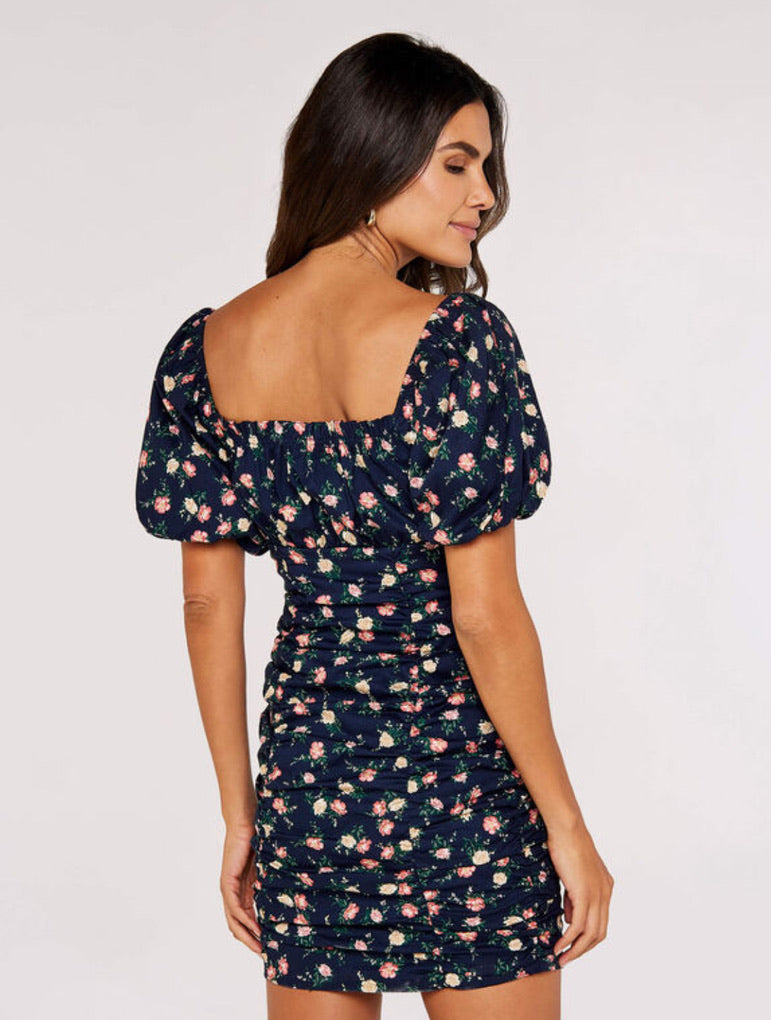 Floral Milkmaid Mini Dress - Navy