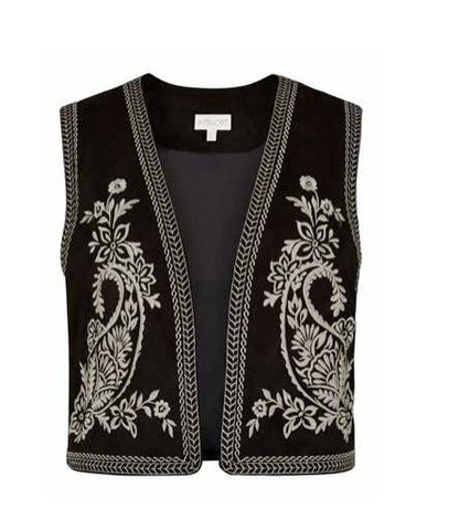 Black Bold Paisley Embroidered Suedette Waistcoat