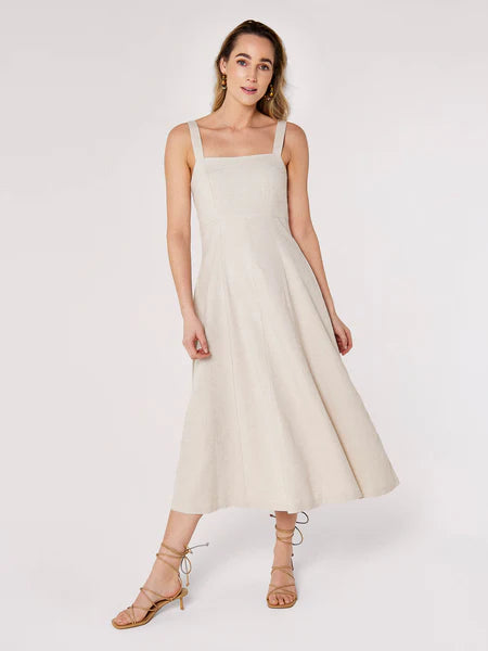 Panel Linen Midi Dress -  Cream