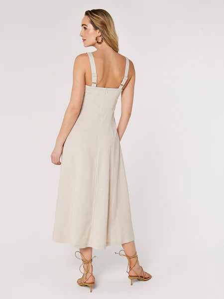 Panel Linen Midi Dress -  Cream