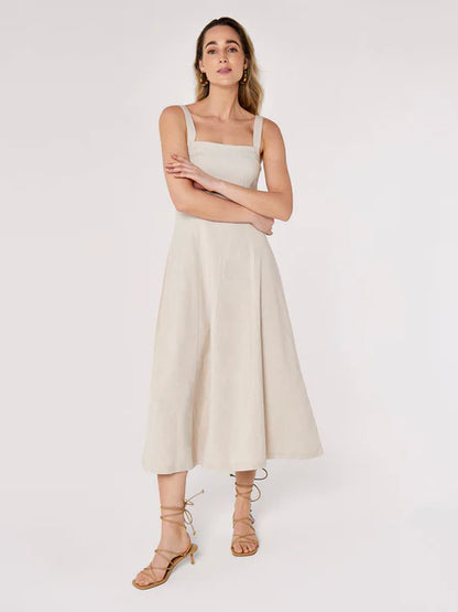 Panel Linen Midi Dress -  Cream