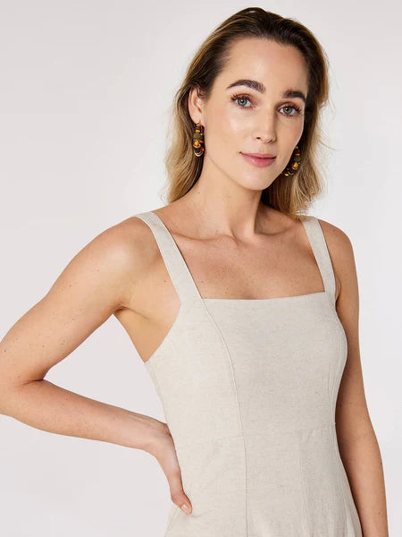 Panel Linen Midi Dress -  Cream