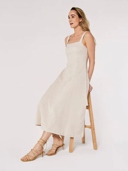 Panel Linen Midi Dress -  Cream