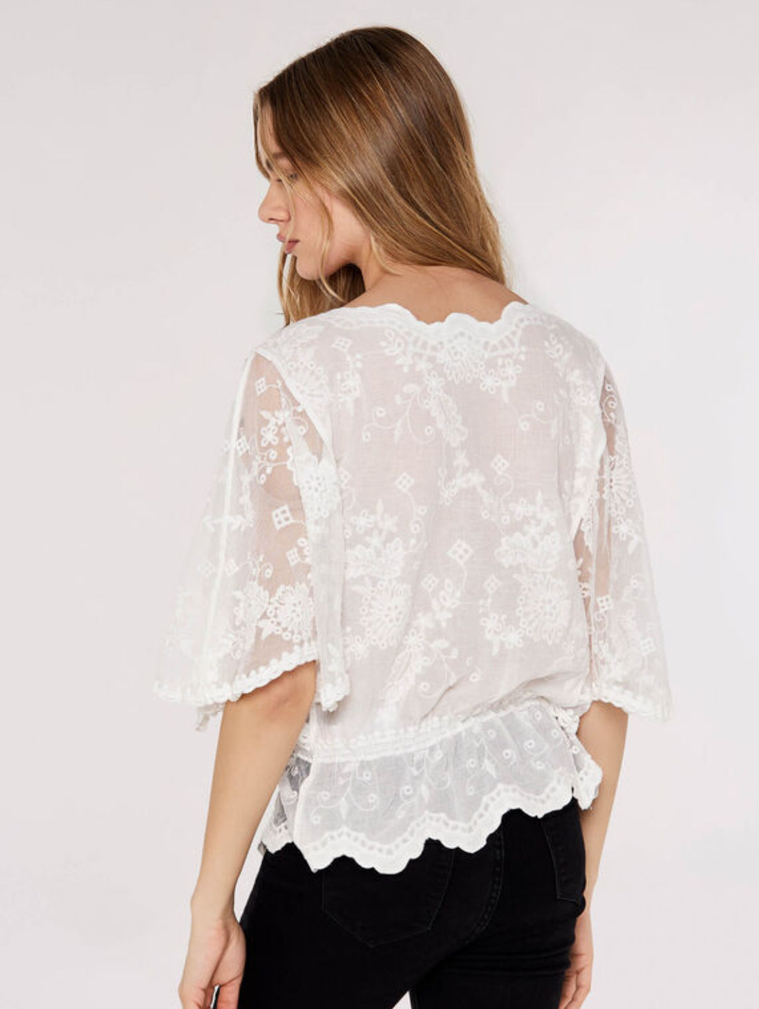 White Floral Broderie Batwing Top