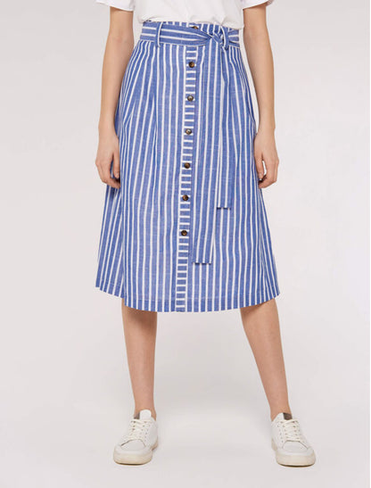 Woven Stripe Button through Midi Skirt