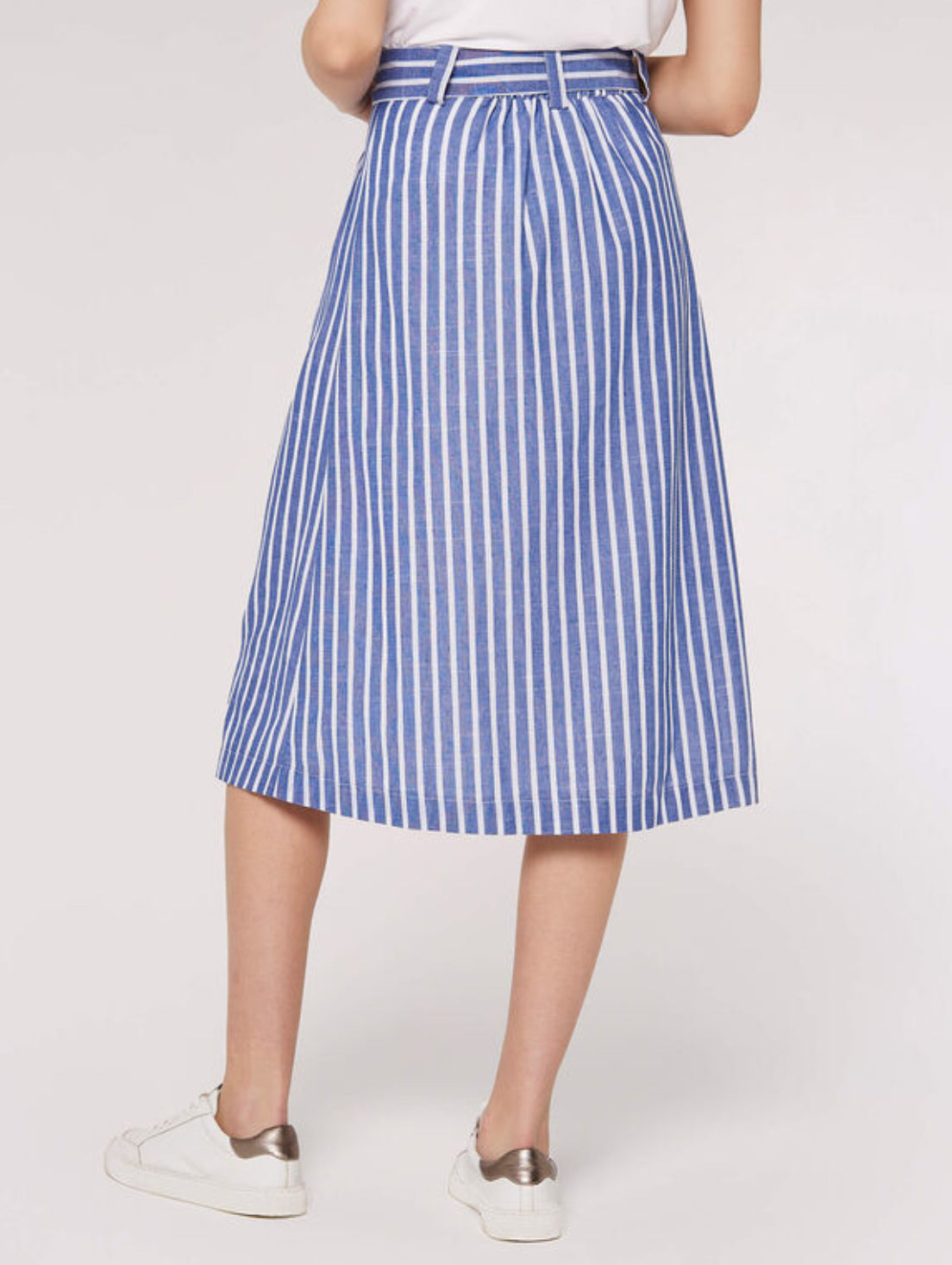 Woven Stripe Button through Midi Skirt