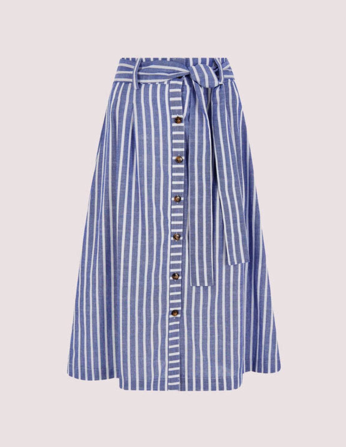 Woven Stripe Button through Midi Skirt