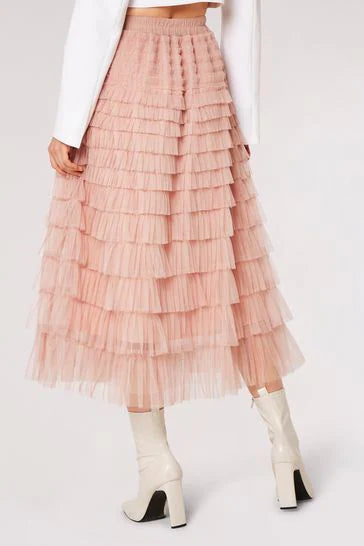 Tulle Maxi Skirt - Pink & Beige