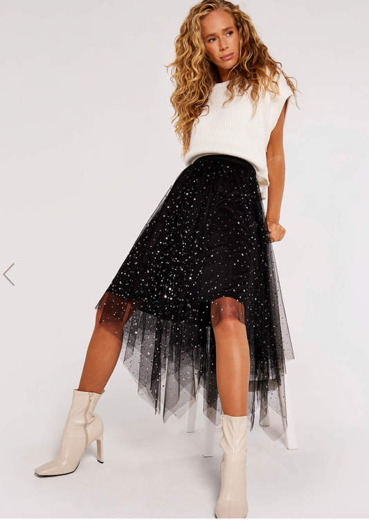 ***NOW AVAILABLE (while quantities last)!  Metallic Stars Tulle Midi Skirt