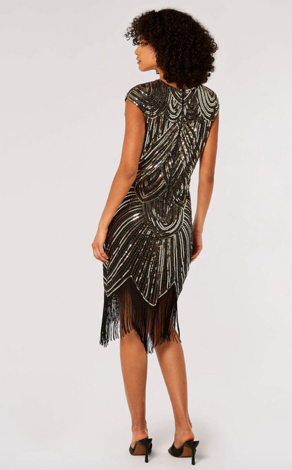 Art Deco Sequin Fringe Mini Dress