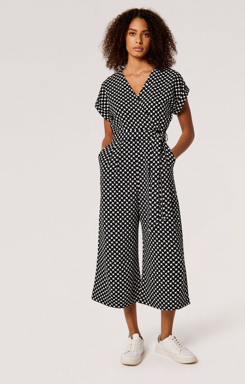 Oval Print Wrap Culotte Jumpsuit