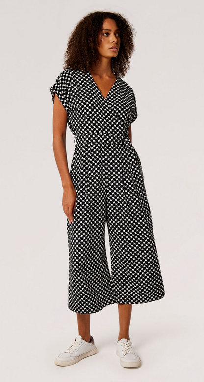 Oval Print Wrap Culotte Jumpsuit