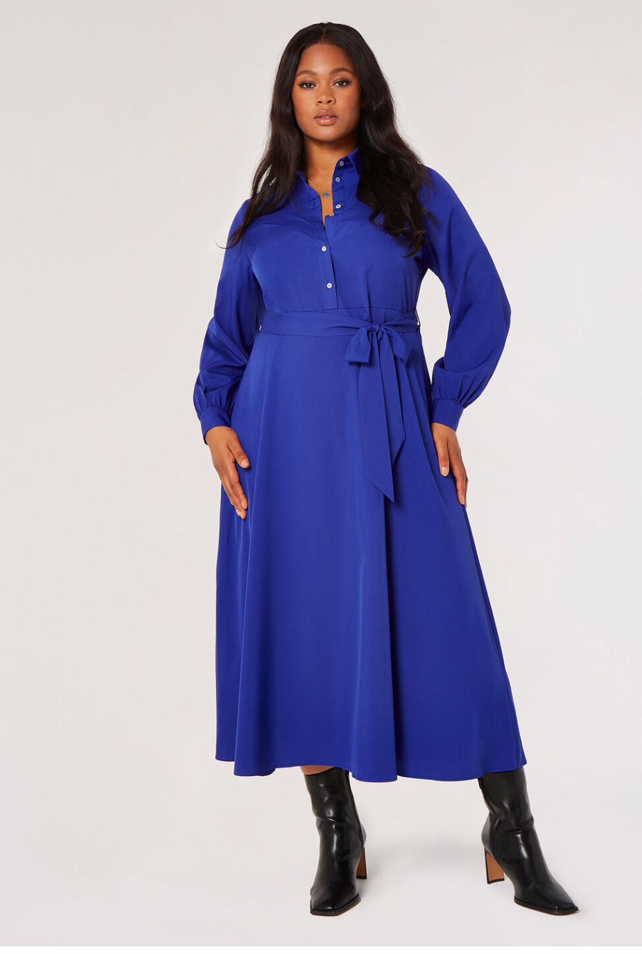 Curve Belted Shirt Midi Dress