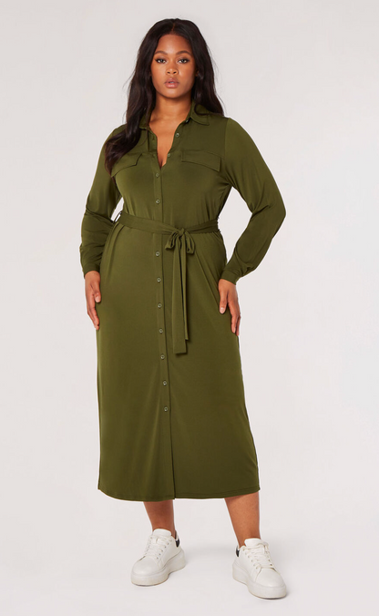 Curve Belted Shirt Midi Dress