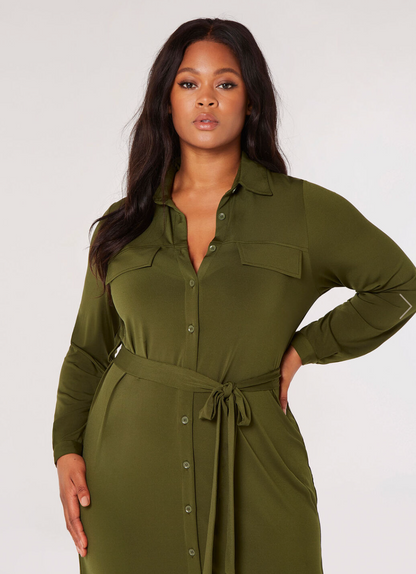 Curve Belted Shirt Midi Dress