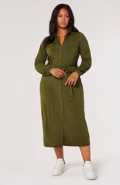 Curve Belted Shirt Midi Dress