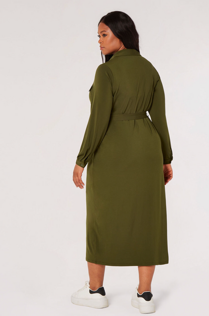 Curve Belted Shirt Midi Dress