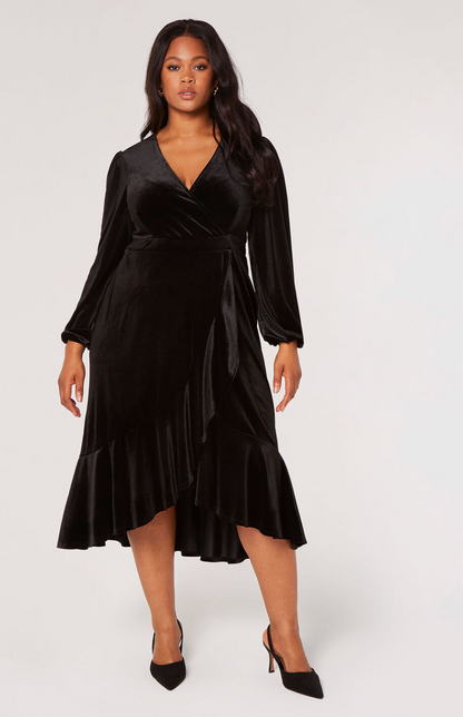 Curve Velvet Wrap Midi Dress