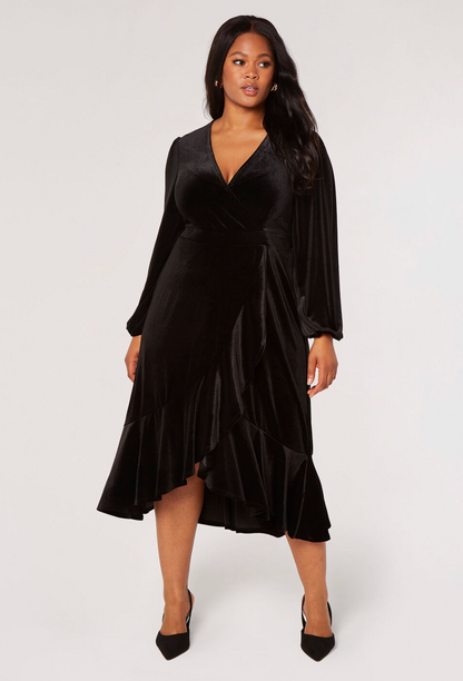 Curve Velvet Wrap Midi Dress