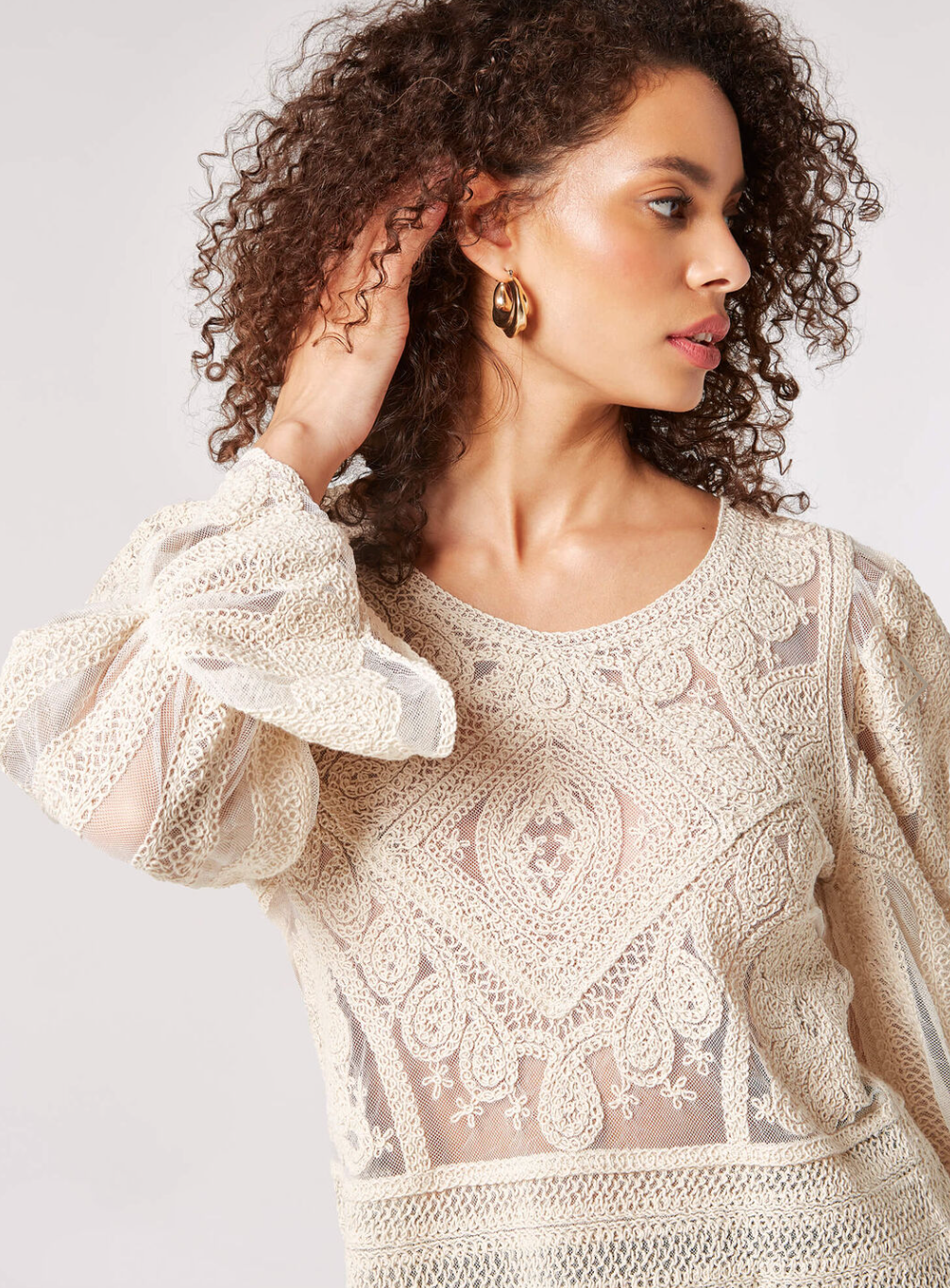 Cotton Embroidered Mesh Top