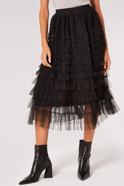 Tulle Ruffle Tiered Midi Skirt