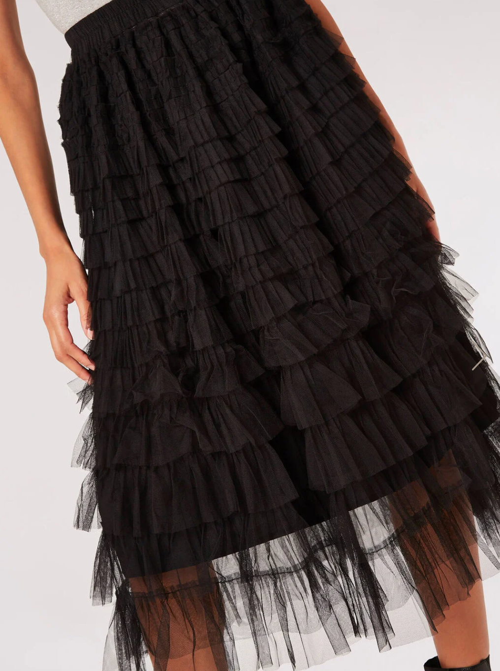 Tulle Ruffle Tiered Midi Skirt