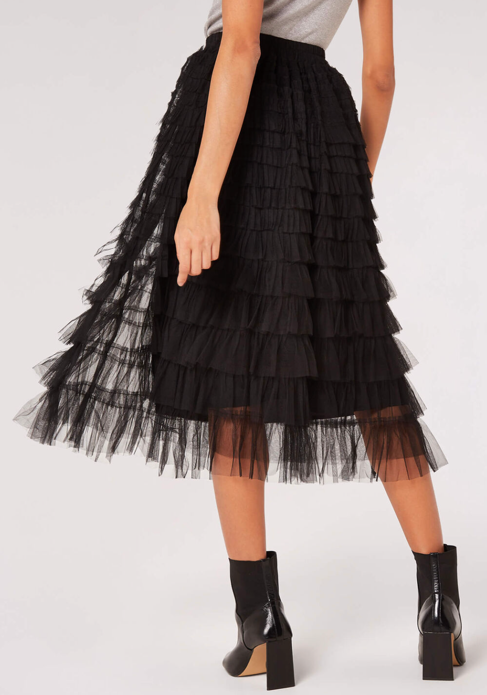 Tulle Ruffle Tiered Midi Skirt